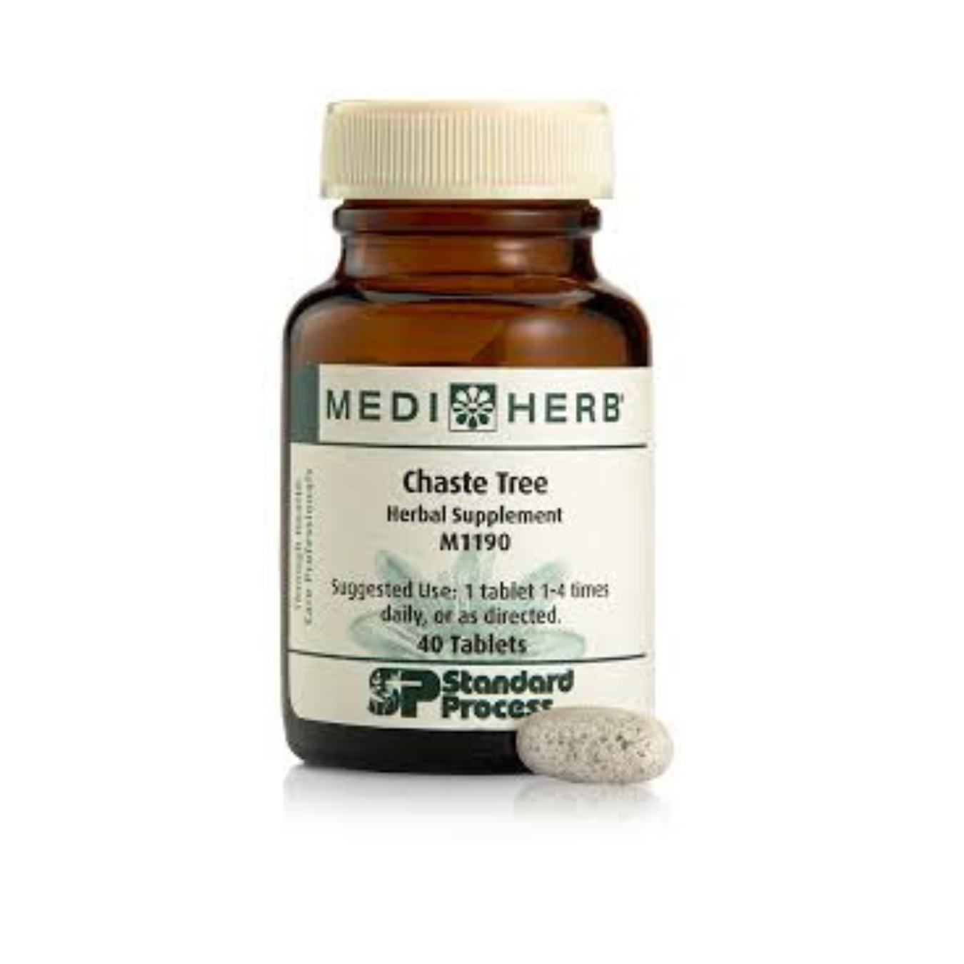 Amber coloured pill bottle labelled Chaste Tree Herbal Supplement
