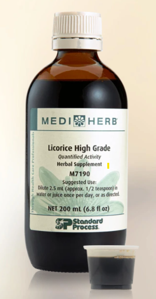 MediHerb Licorice High Grade Herbal Supplement Bottle and Cup
