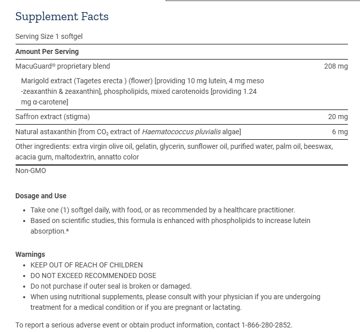 MacuGuard Ocular Support with Saffron & Astaxanthin
