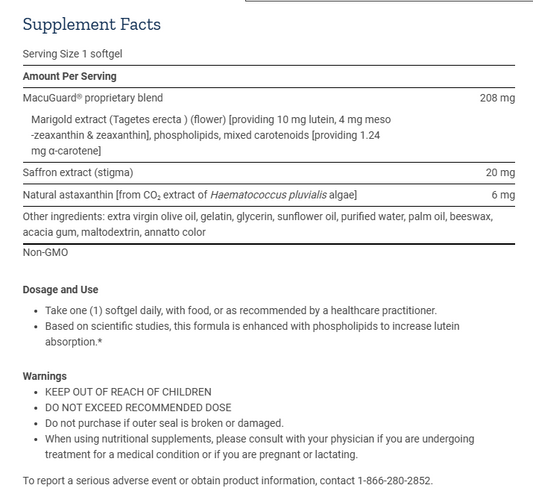 MacuGuard Ocular Support with Saffron & Astaxanthin