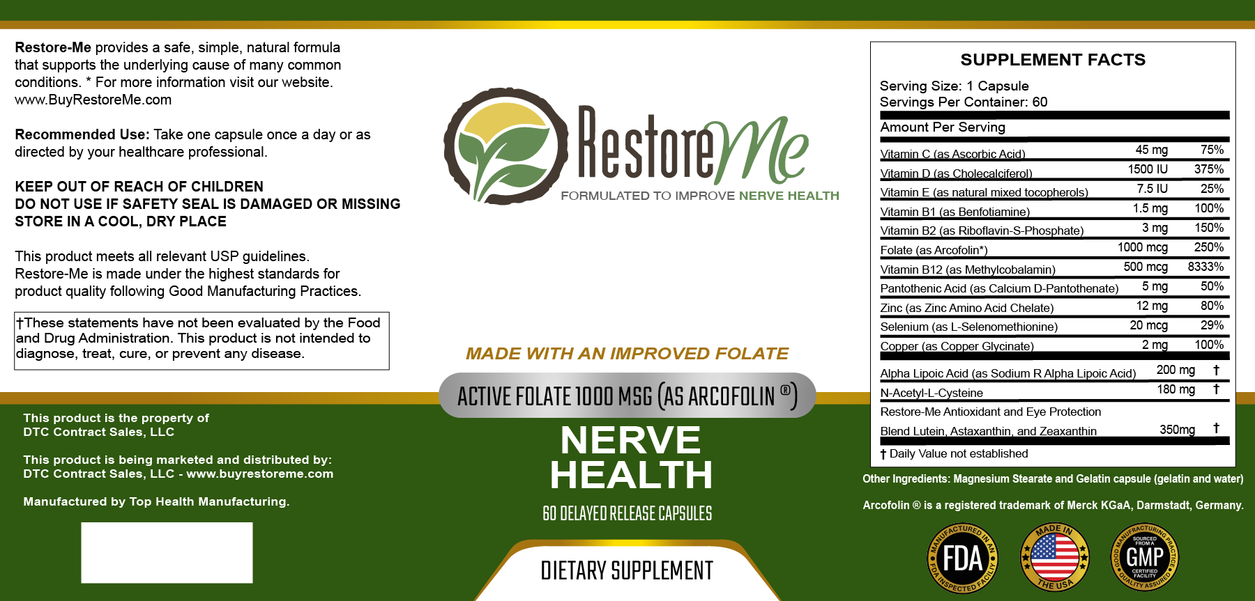 Restore Me Ingredients label
